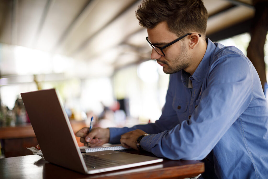 A man working on a computer.