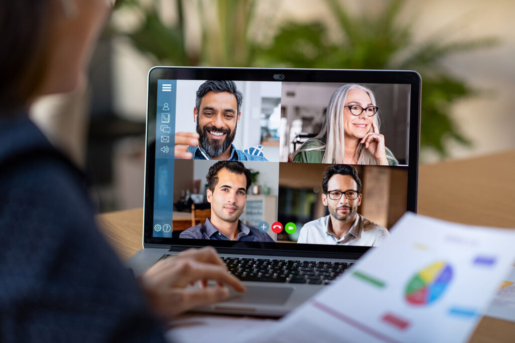 A computer screen with a remote meeting in progress.