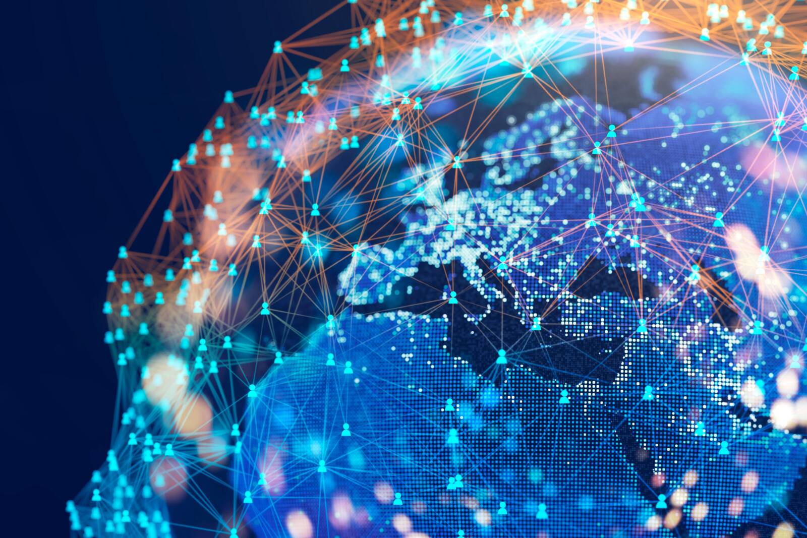 Abstract digital map highlighting the EMEA region, representing the scope of the AI opportunity assessment