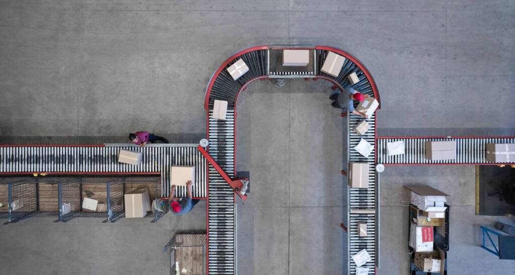 Boxes on a conveyor